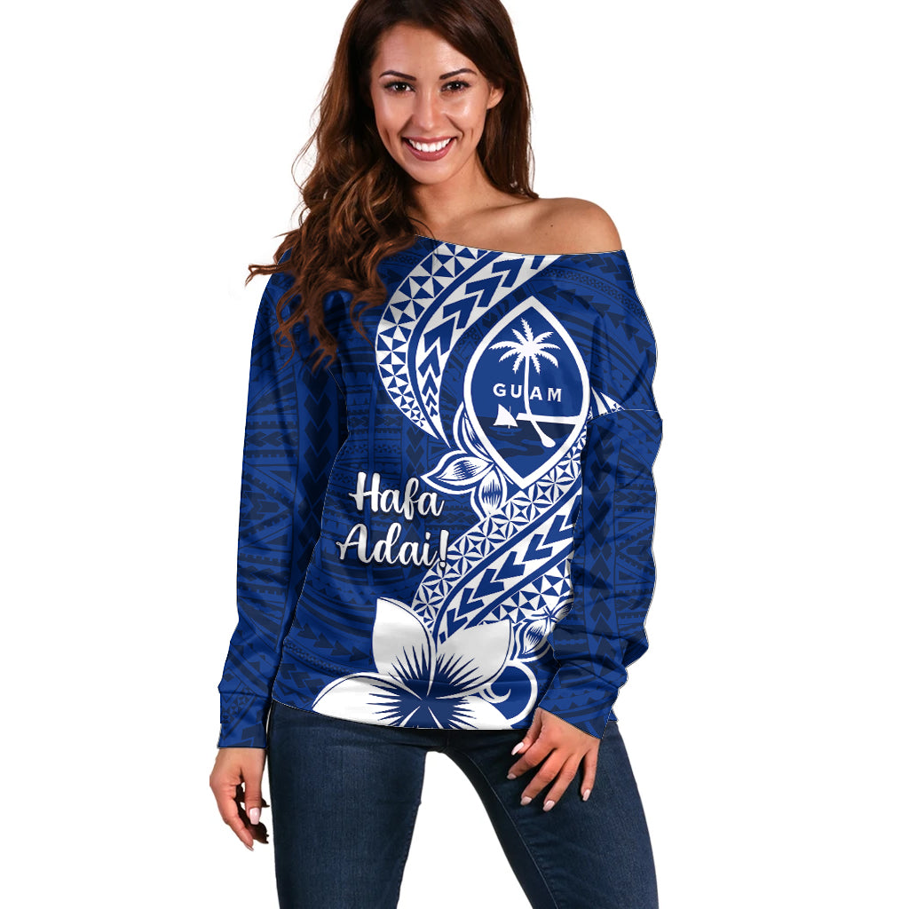 Hafa Adai Guam Off Shoulder Sweater Polynesian Floral Blue Pattern LT01 Women Blue - Polynesian Pride