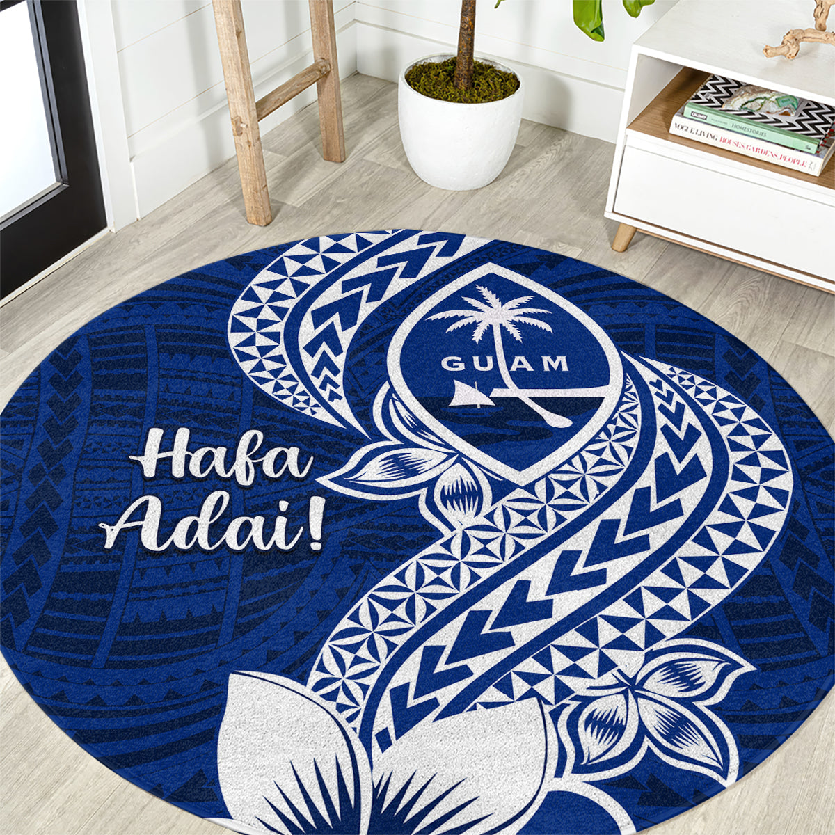 Hafa Adai Guam Round Carpet Polynesian Floral Blue Pattern LT01 Blue - Polynesian Pride