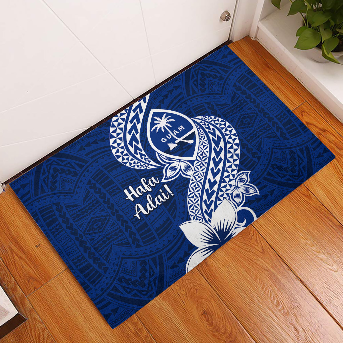 Hafa Adai Guam Rubber Doormat Polynesian Floral Blue Pattern LT01 Blue - Polynesian Pride