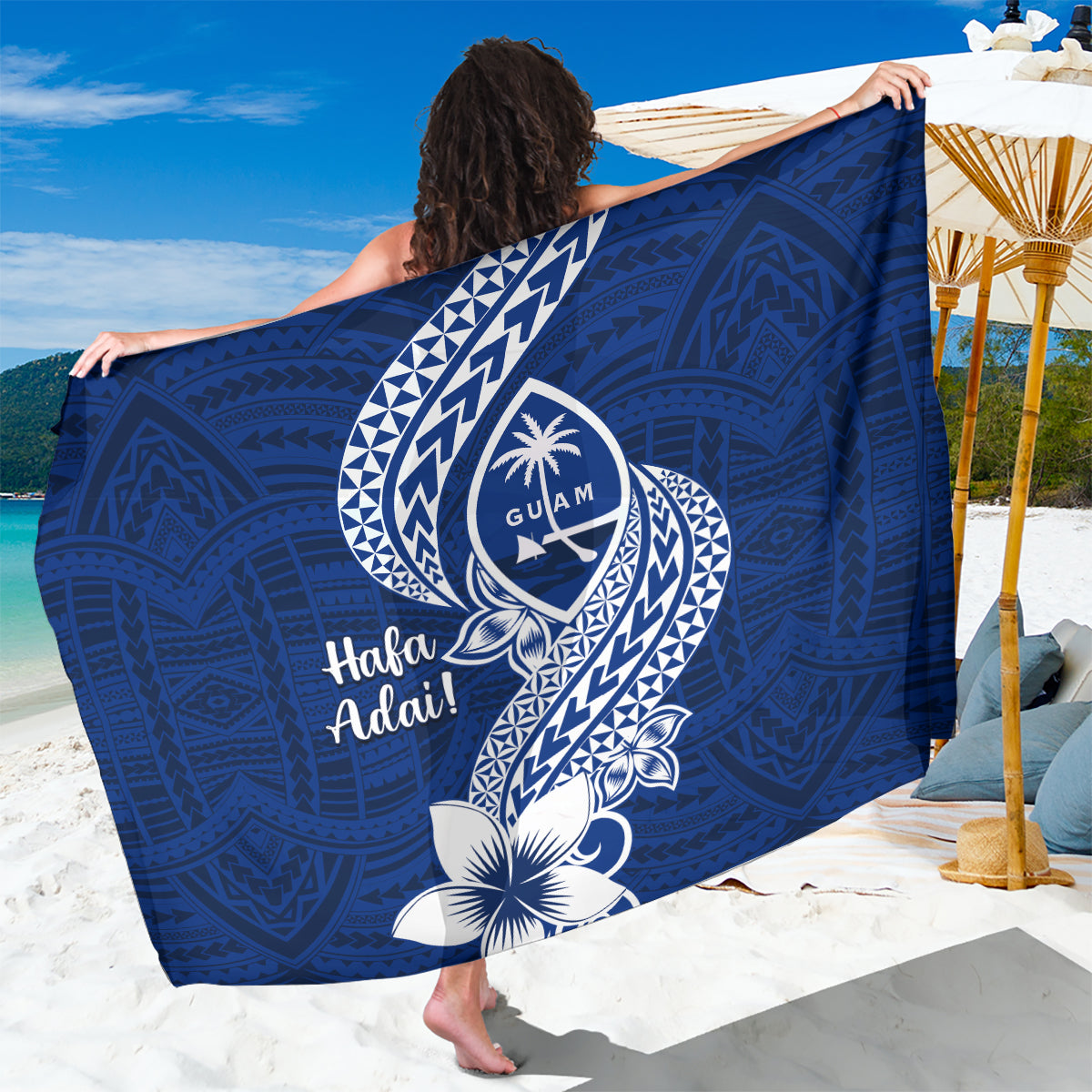 Hafa Adai Guam Sarong Polynesian Floral Blue Pattern LT01 One Size 44 x 66 inches Blue - Polynesian Pride