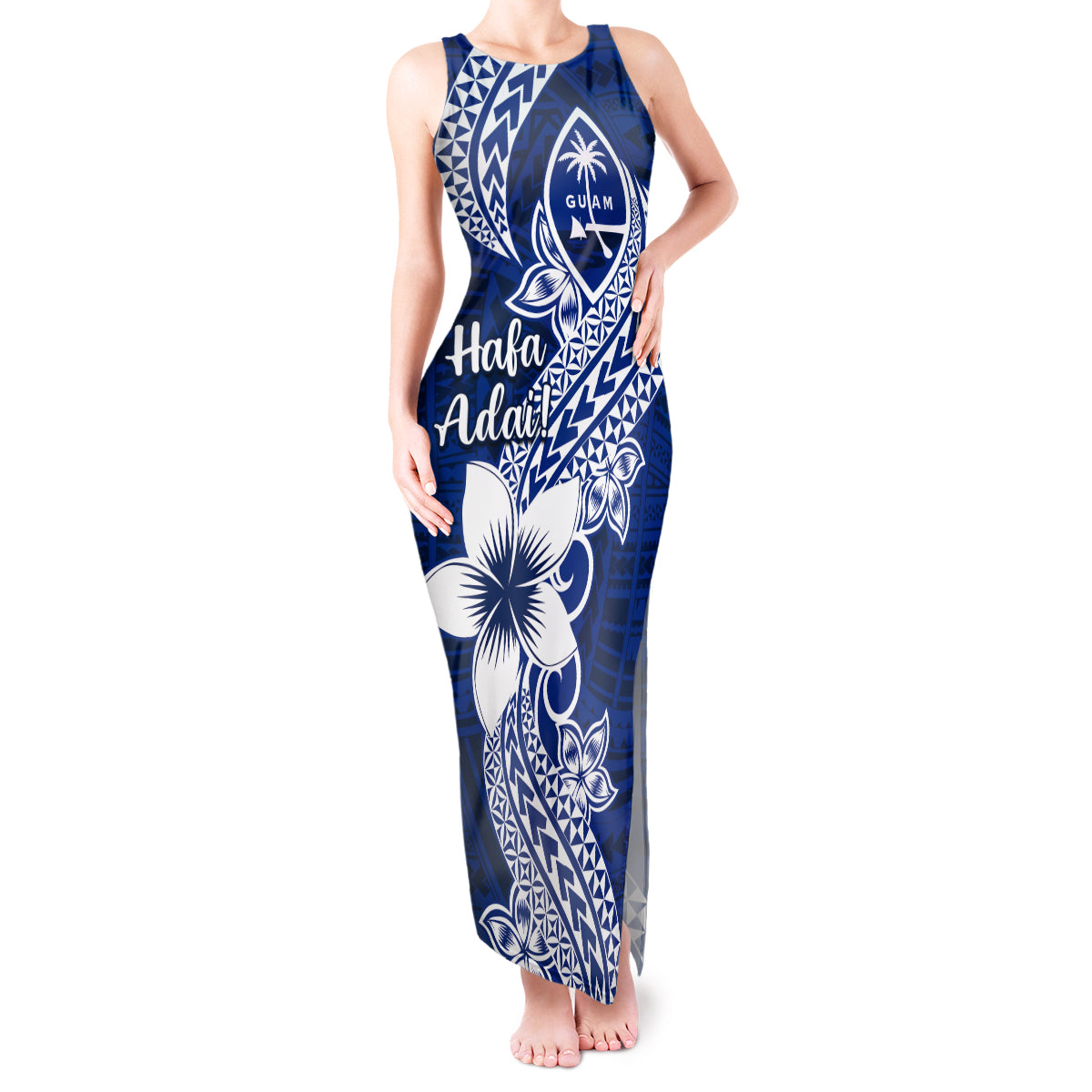 Hafa Adai Guam Tank Maxi Dress Polynesian Floral Blue Pattern LT01 Women Blue - Polynesian Pride