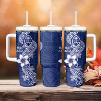 Hafa Adai Guam Tumbler With Handle Polynesian Floral Blue Pattern