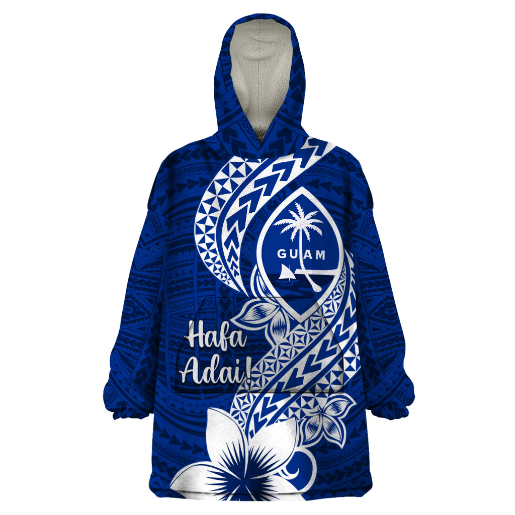 Hafa Adai Guam Wearable Blanket Hoodie Polynesian Floral Blue Pattern LT01 One Size Blue - Polynesian Pride