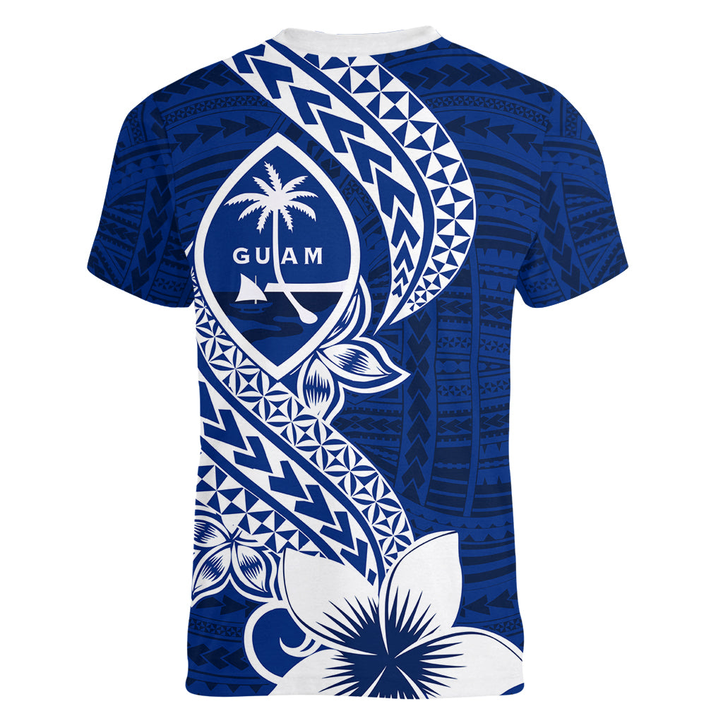 Hafa Adai Guam Women V Neck T Shirt Polynesian Floral Blue Pattern LT01 - Polynesian Pride