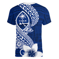 Hafa Adai Guam Women V Neck T Shirt Polynesian Floral Blue Pattern LT01 - Polynesian Pride