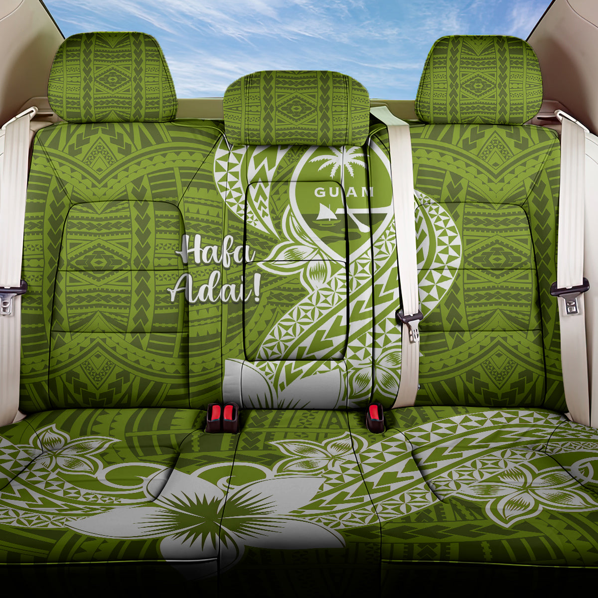 Hafa Adai Guam Back Car Seat Cover Polynesian Olive Green Blue Pattern LT01