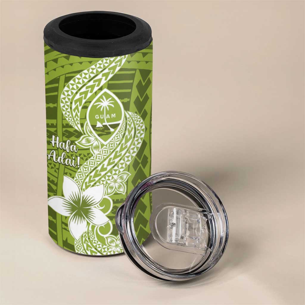 Hafa Adai Guam 4 in 1 Can Cooler Tumbler Polynesian Olive Green Blue Pattern