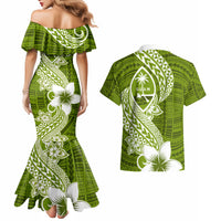Hafa Adai Guam Couples Matching Mermaid Dress and Hawaiian Shirt Polynesian Olive Green Blue Pattern LT01 - Polynesian Pride