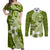 Hafa Adai Guam Couples Matching Off Shoulder Maxi Dress and Long Sleeve Button Shirt Polynesian Olive Green Blue Pattern LT01 Green - Polynesian Pride