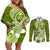 Hafa Adai Guam Couples Matching Off Shoulder Short Dress and Long Sleeve Button Shirt Polynesian Olive Green Blue Pattern LT01 Green - Polynesian Pride