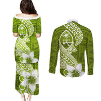 Hafa Adai Guam Couples Matching Puletasi Dress and Long Sleeve Button Shirt Polynesian Olive Green Blue Pattern LT01 - Polynesian Pride