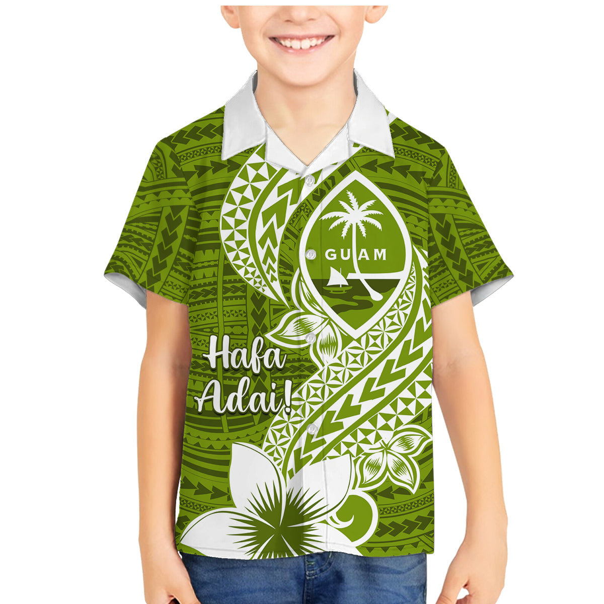 Hafa Adai Guam Family Matching Mermaid Dress and Hawaiian Shirt Polynesian Olive Green Blue Pattern LT01 Son's Shirt Green - Polynesian Pride