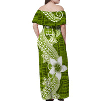 Hafa Adai Guam Family Matching Off Shoulder Maxi Dress and Hawaiian Shirt Polynesian Olive Green Blue Pattern LT01 - Polynesian Pride