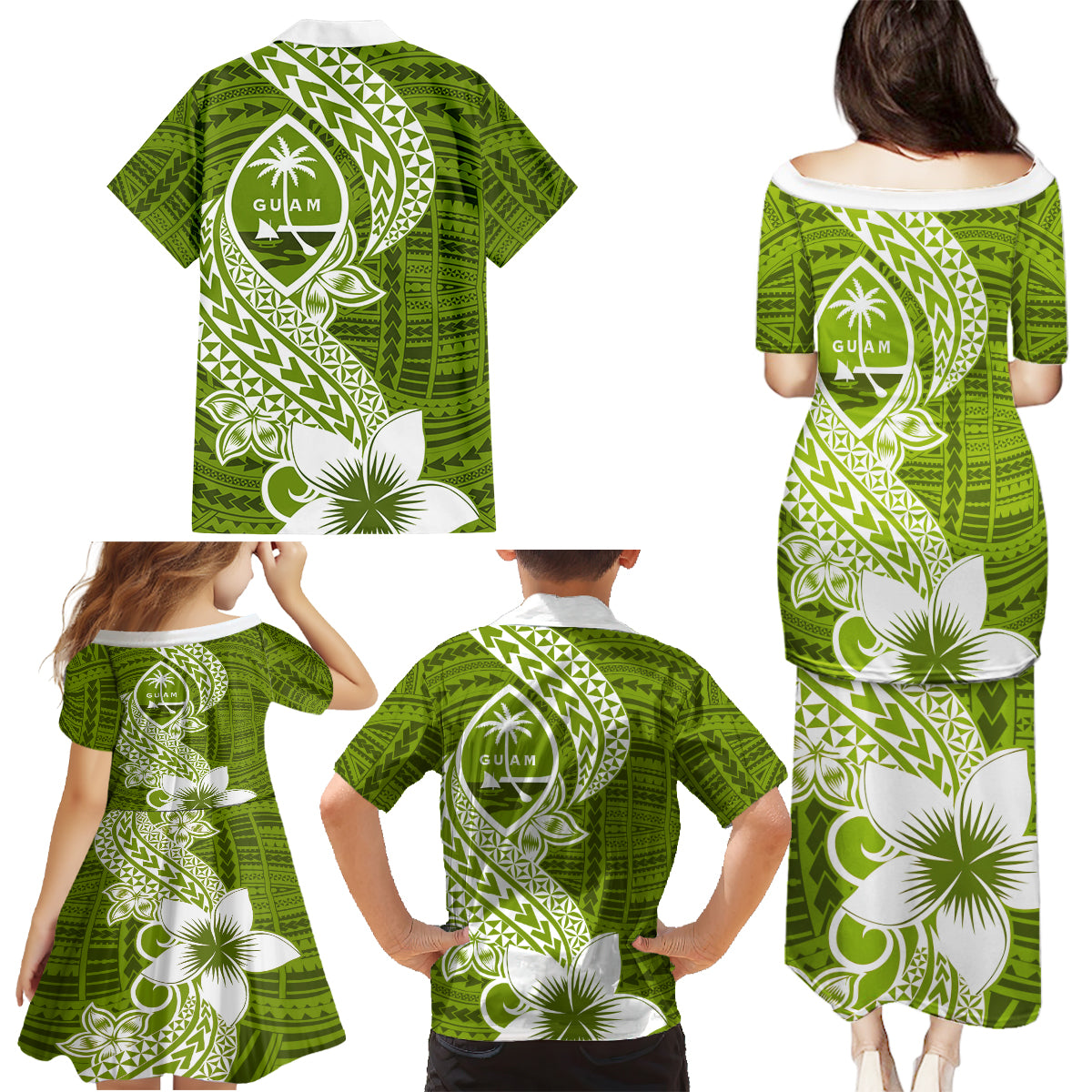 Hafa Adai Guam Family Matching Puletasi Dress and Hawaiian Shirt Polynesian Olive Green Blue Pattern LT01 - Polynesian Pride