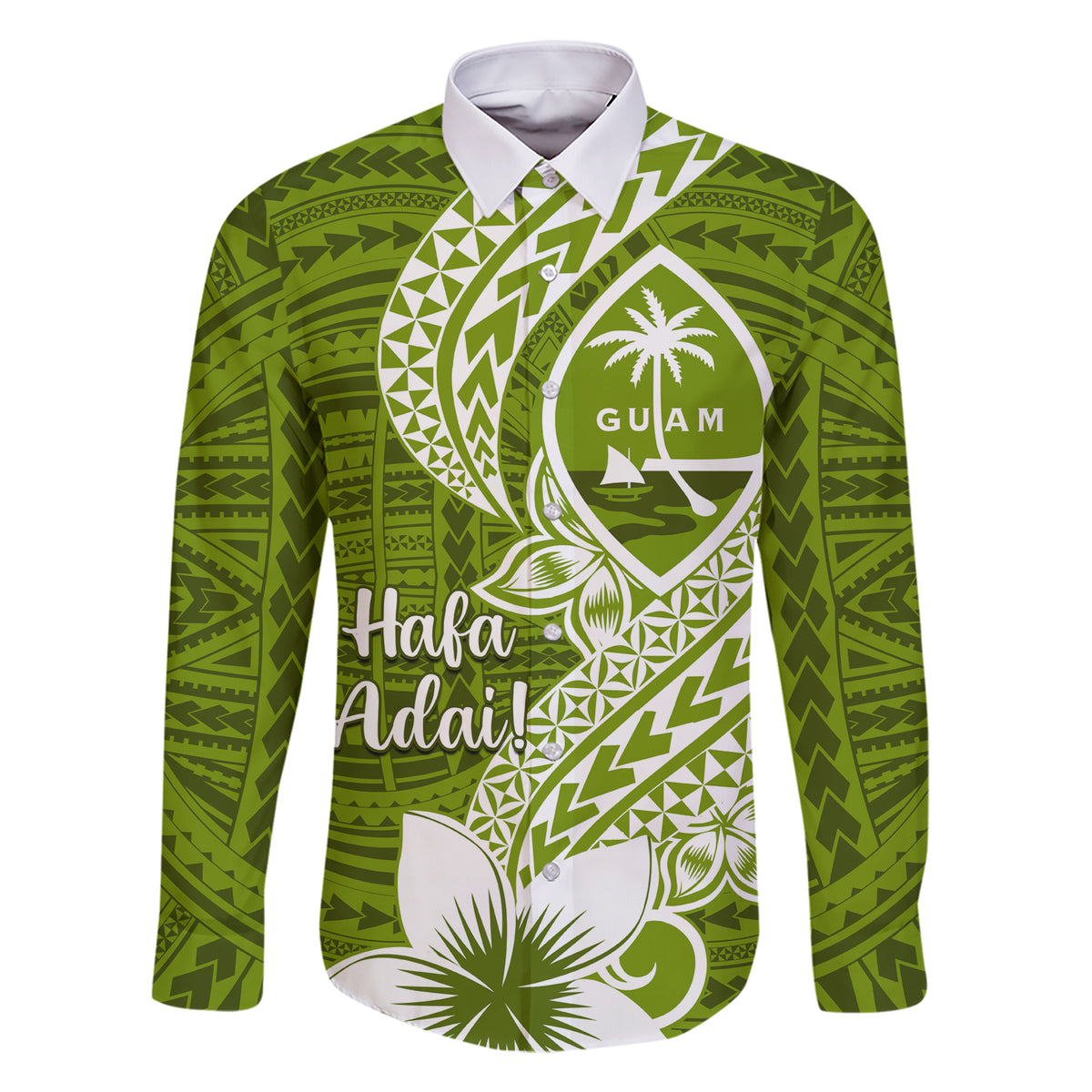 Hafa Adai Guam Family Matching Short Sleeve Bodycon Dress and Hawaiian Shirt Polynesian Olive Green Blue Pattern LT01 Dad's Shirt - Long Sleeve Green - Polynesian Pride