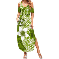 Hafa Adai Guam Family Matching Summer Maxi Dress and Hawaiian Shirt Polynesian Olive Green Blue Pattern LT01 Mom's Dress Green - Polynesian Pride