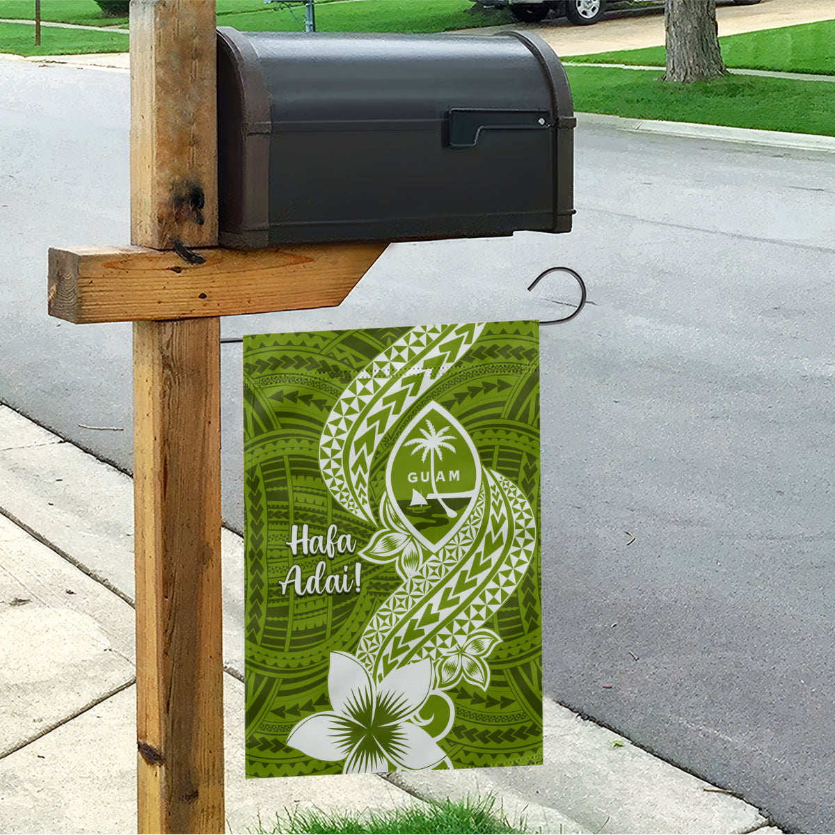 Hafa Adai Guam Garden Flag Polynesian Olive Green Blue Pattern LT01 - Polynesian Pride
