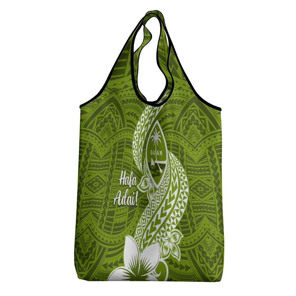 Hafa Adai Guam Grocery Bag Polynesian Olive Green Blue Pattern