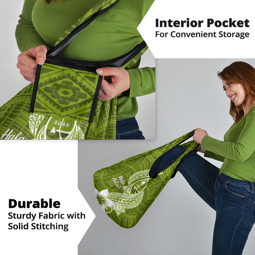 Hafa Adai Guam Grocery Bag Polynesian Olive Green Blue Pattern