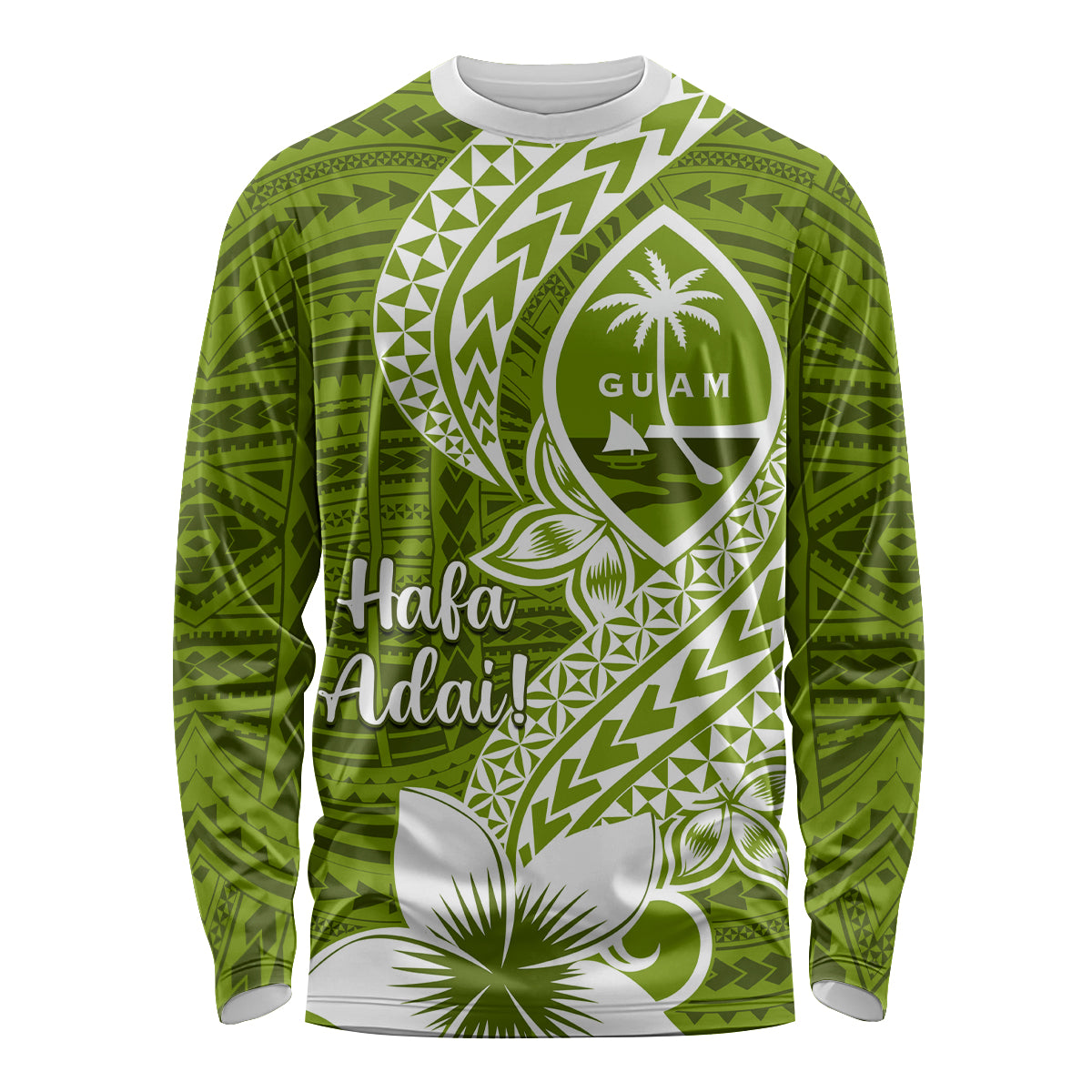 Hafa Adai Guam Long Sleeve Shirt Polynesian Olive Green Blue Pattern LT01 Unisex Green - Polynesian Pride