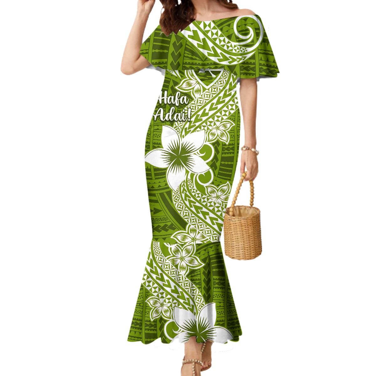 Hafa Adai Guam Mermaid Dress Polynesian Olive Green Blue Pattern LT01 Women Green - Polynesian Pride