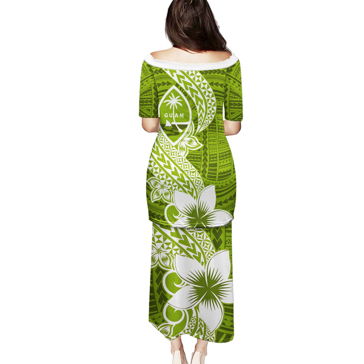 Hafa Adai Guam Puletasi Polynesian Olive Green Blue Pattern LT01 - Polynesian Pride