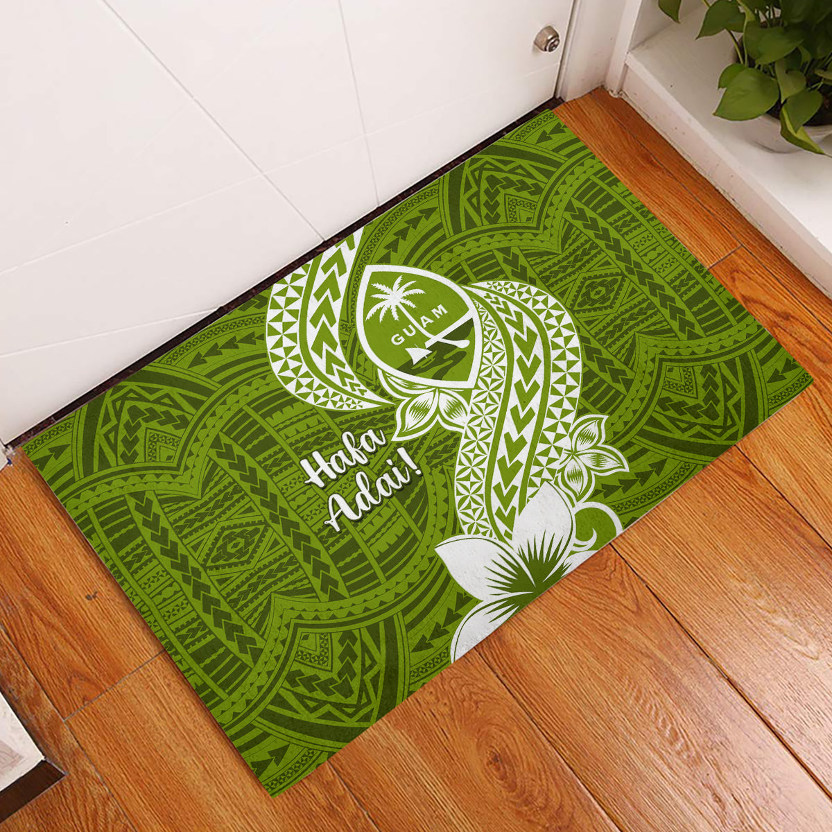 Hafa Adai Guam Rubber Doormat Polynesian Olive Green Blue Pattern LT01 Green - Polynesian Pride