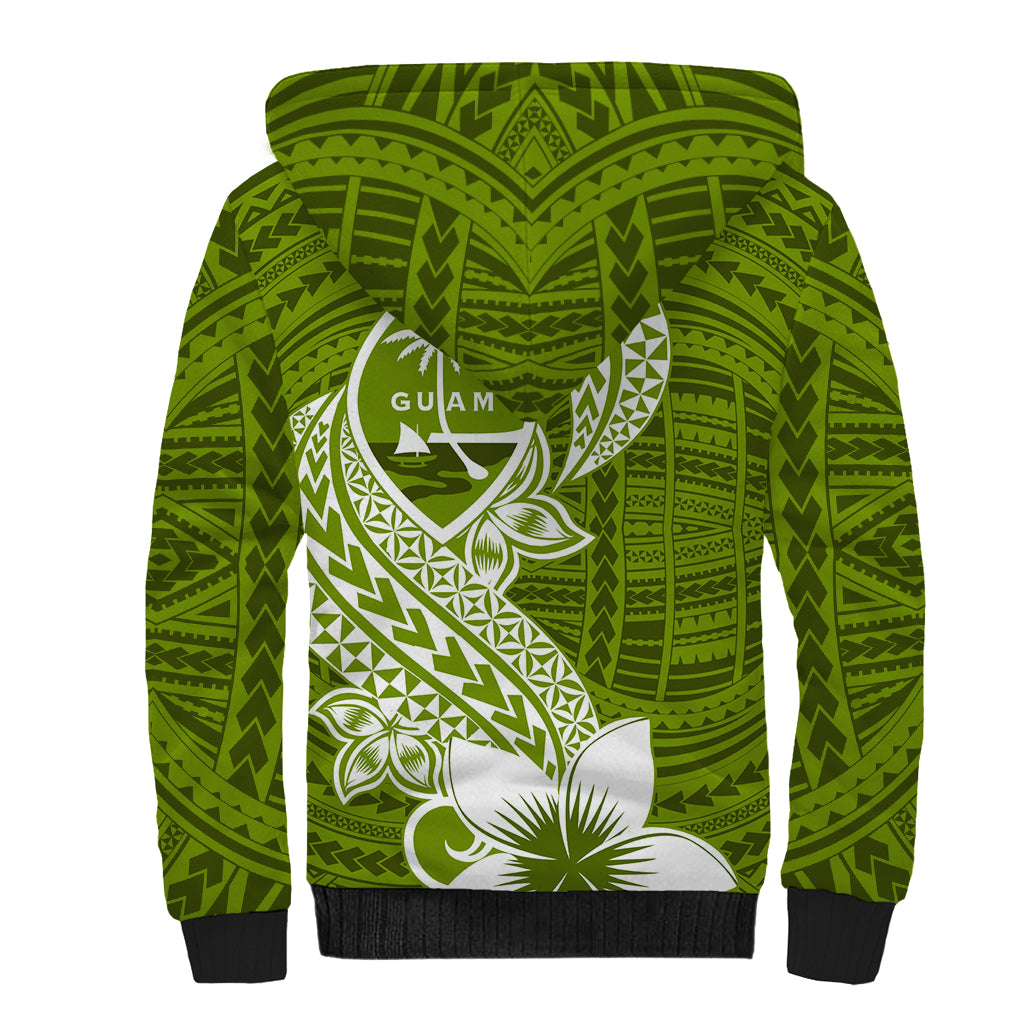 Hafa Adai Guam Sherpa Hoodie Polynesian Olive Green Blue Pattern LT01 - Polynesian Pride