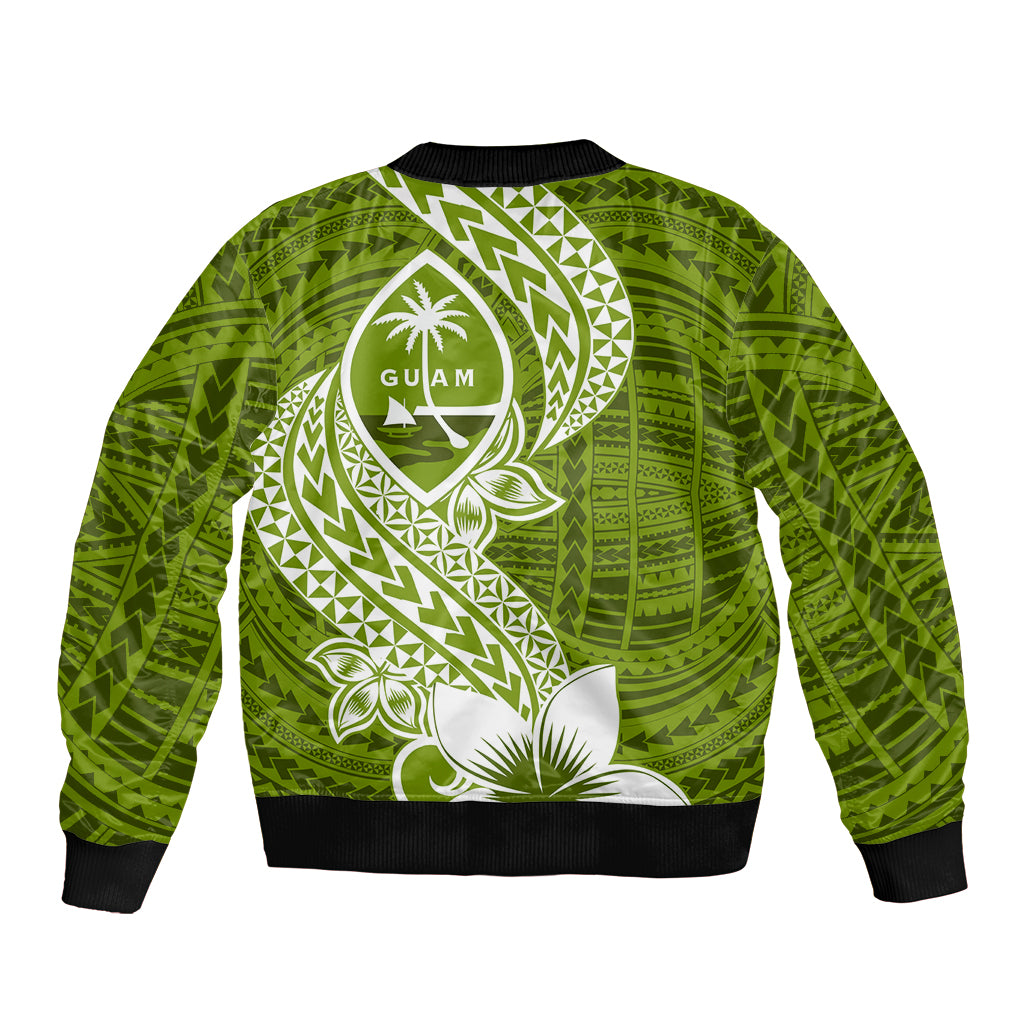 Hafa Adai Guam Sleeve Zip Bomber Jacket Polynesian Olive Green Blue Pattern LT01 - Polynesian Pride