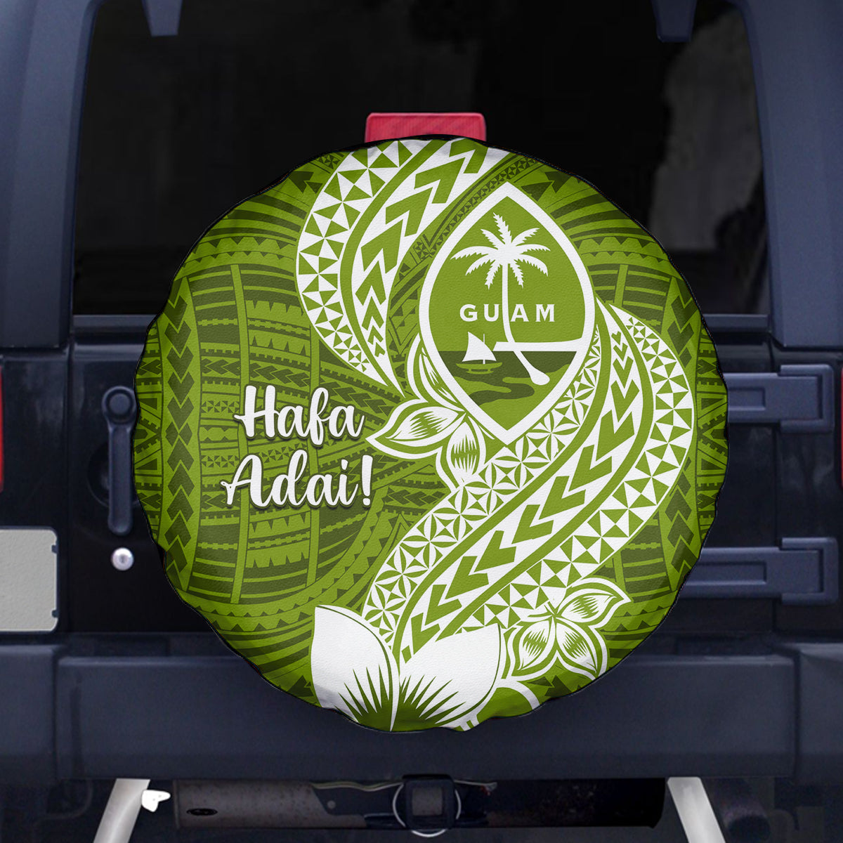 Hafa Adai Guam Spare Tire Cover Polynesian Olive Green Blue Pattern LT01 Green - Polynesian Pride