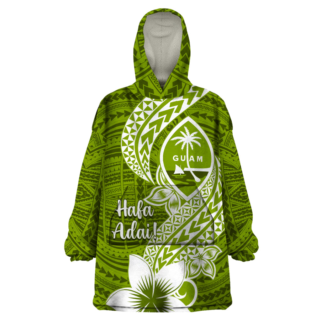 Hafa Adai Guam Wearable Blanket Hoodie Polynesian Olive Green Blue Pattern LT01 One Size Green - Polynesian Pride