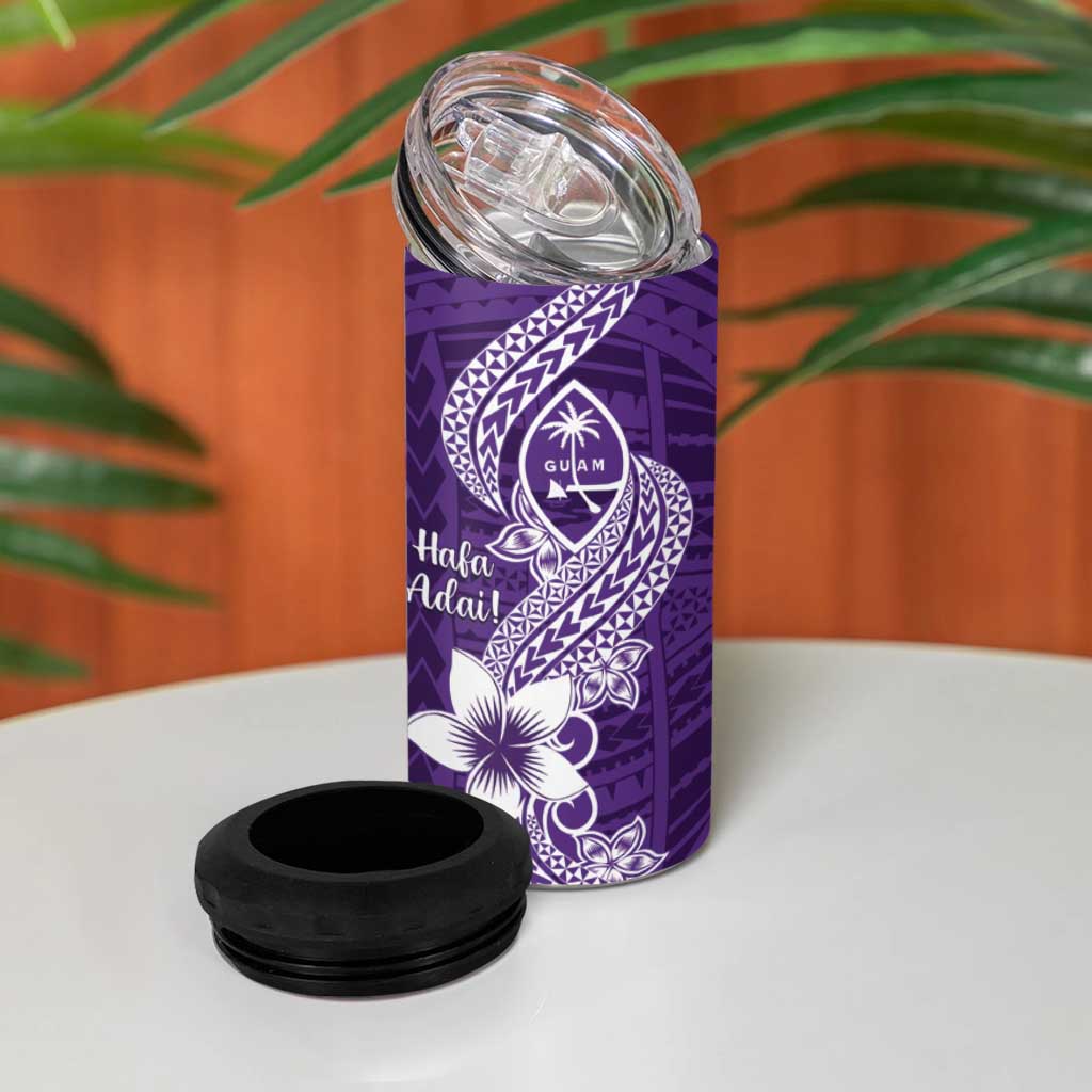 Hafa Adai Guam 4 in 1 Can Cooler Tumbler Polynesian Floral Purple Pattern