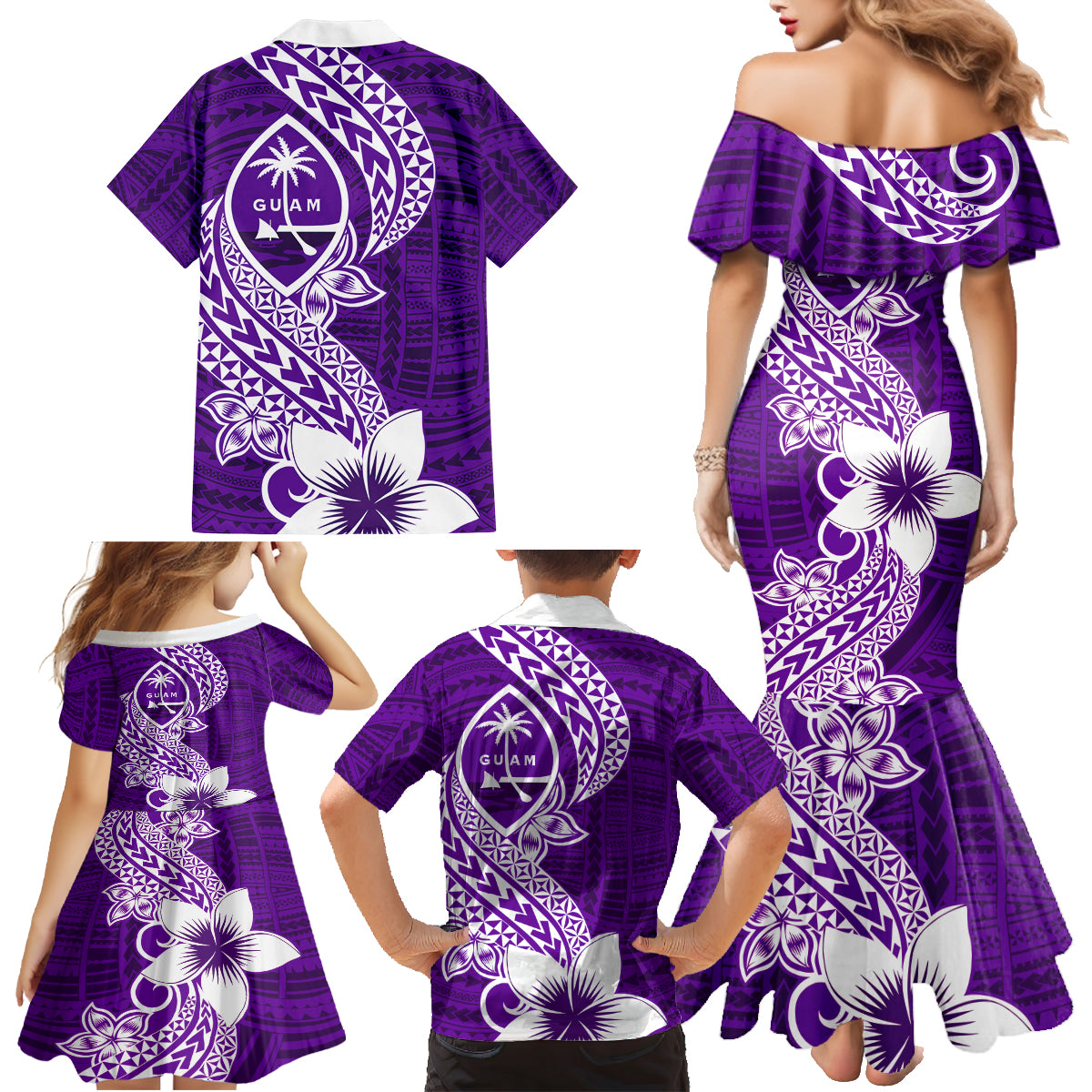 Hafa Adai Guam Family Matching Mermaid Dress and Hawaiian Shirt Polynesian Floral Purple Pattern LT01 - Polynesian Pride