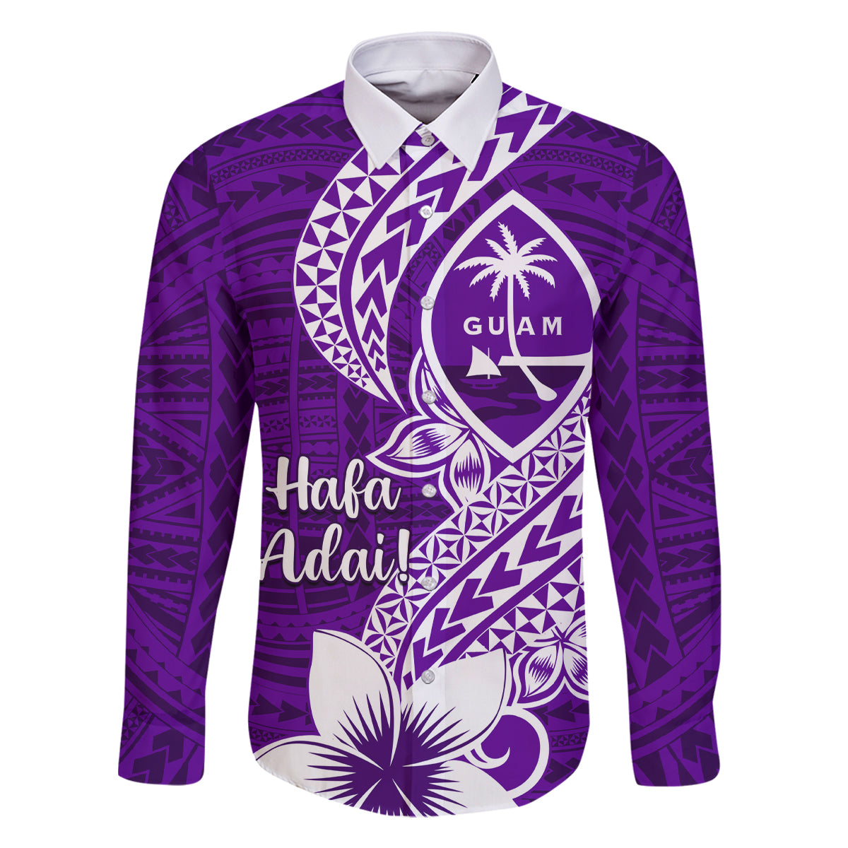 Hafa Adai Guam Family Matching Mermaid Dress and Hawaiian Shirt Polynesian Floral Purple Pattern LT01 Dad's Shirt - Long Sleeve Purple - Polynesian Pride