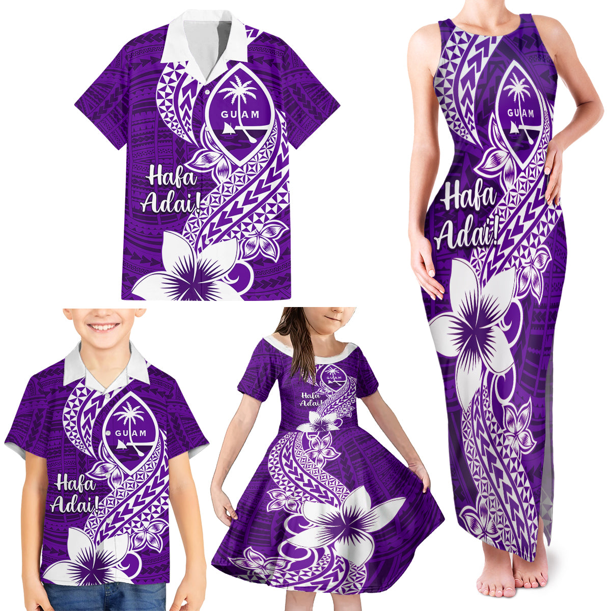 Hafa Adai Guam Family Matching Tank Maxi Dress and Hawaiian Shirt Polynesian Floral Purple Pattern LT01 - Polynesian Pride