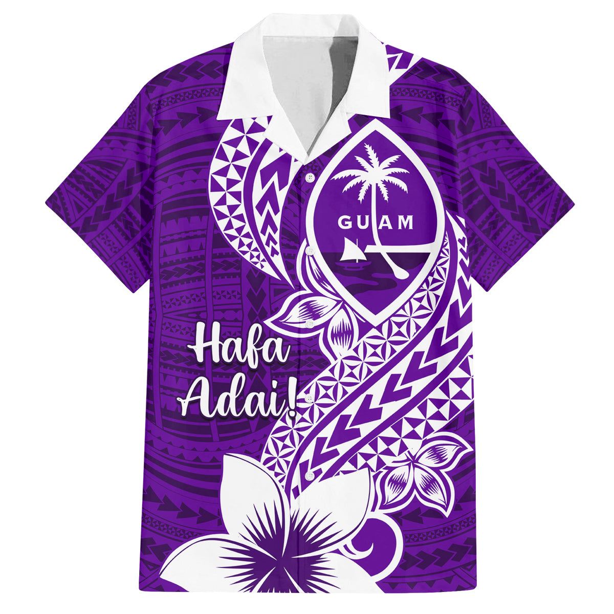 Hafa Adai Guam Family Matching Tank Maxi Dress and Hawaiian Shirt Polynesian Floral Purple Pattern LT01 Dad's Shirt - Short Sleeve Purple - Polynesian Pride