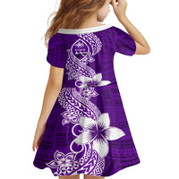 Hafa Adai Guam Kid Short Sleeve Dress Polynesian Floral Purple Pattern LT01 - Polynesian Pride
