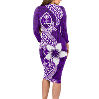 Hafa Adai Guam Long Sleeve Bodycon Dress Polynesian Floral Purple Pattern LT01 - Polynesian Pride