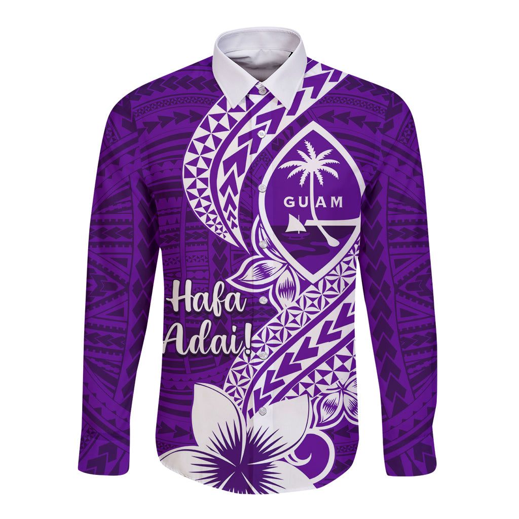 Hafa Adai Guam Long Sleeve Button Shirt Polynesian Floral Purple Pattern LT01 Unisex Purple - Polynesian Pride