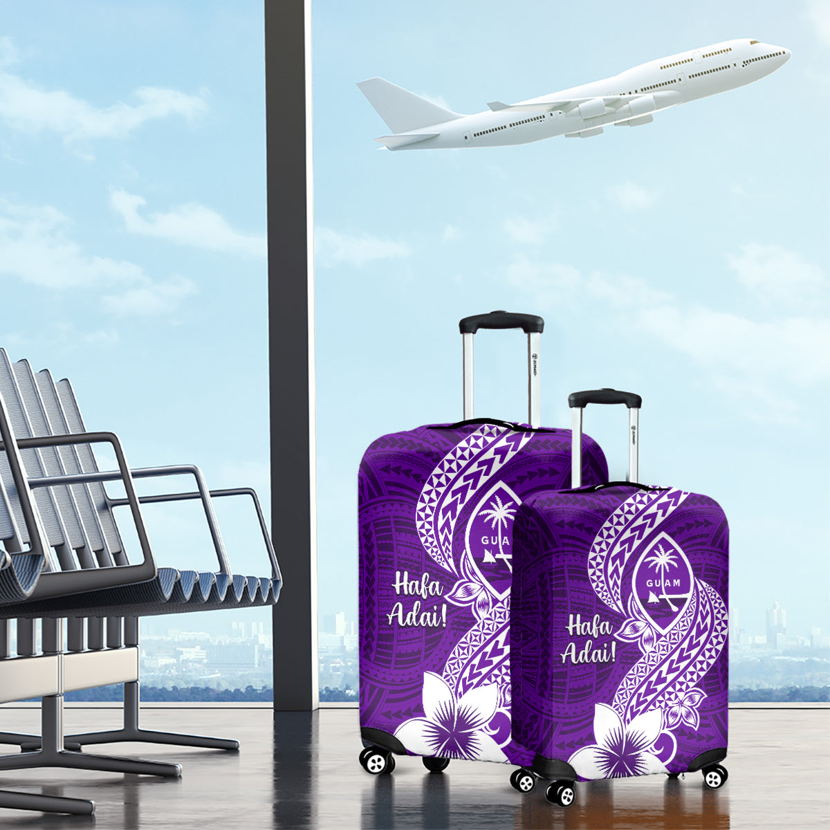 Hafa Adai Guam Luggage Cover Polynesian Floral Purple Pattern LT01 - Polynesian Pride