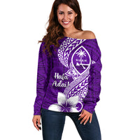Hafa Adai Guam Off Shoulder Sweater Polynesian Floral Purple Pattern LT01 Women Purple - Polynesian Pride