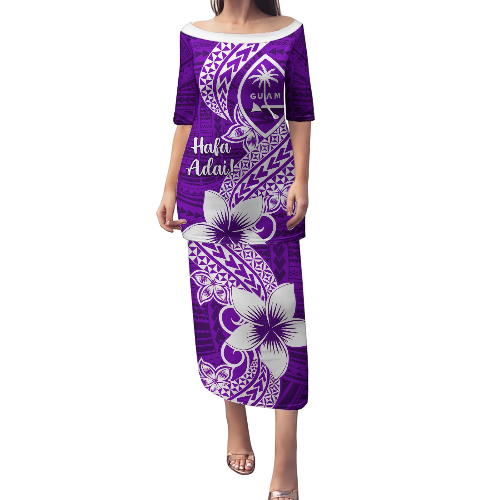 Hafa Adai Guam Puletasi Polynesian Floral Purple Pattern LT01 Long Dress Purple - Polynesian Pride