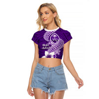 Hafa Adai Guam Raglan Cropped T Shirt Polynesian Floral Purple Pattern LT01 Female Purple - Polynesian Pride