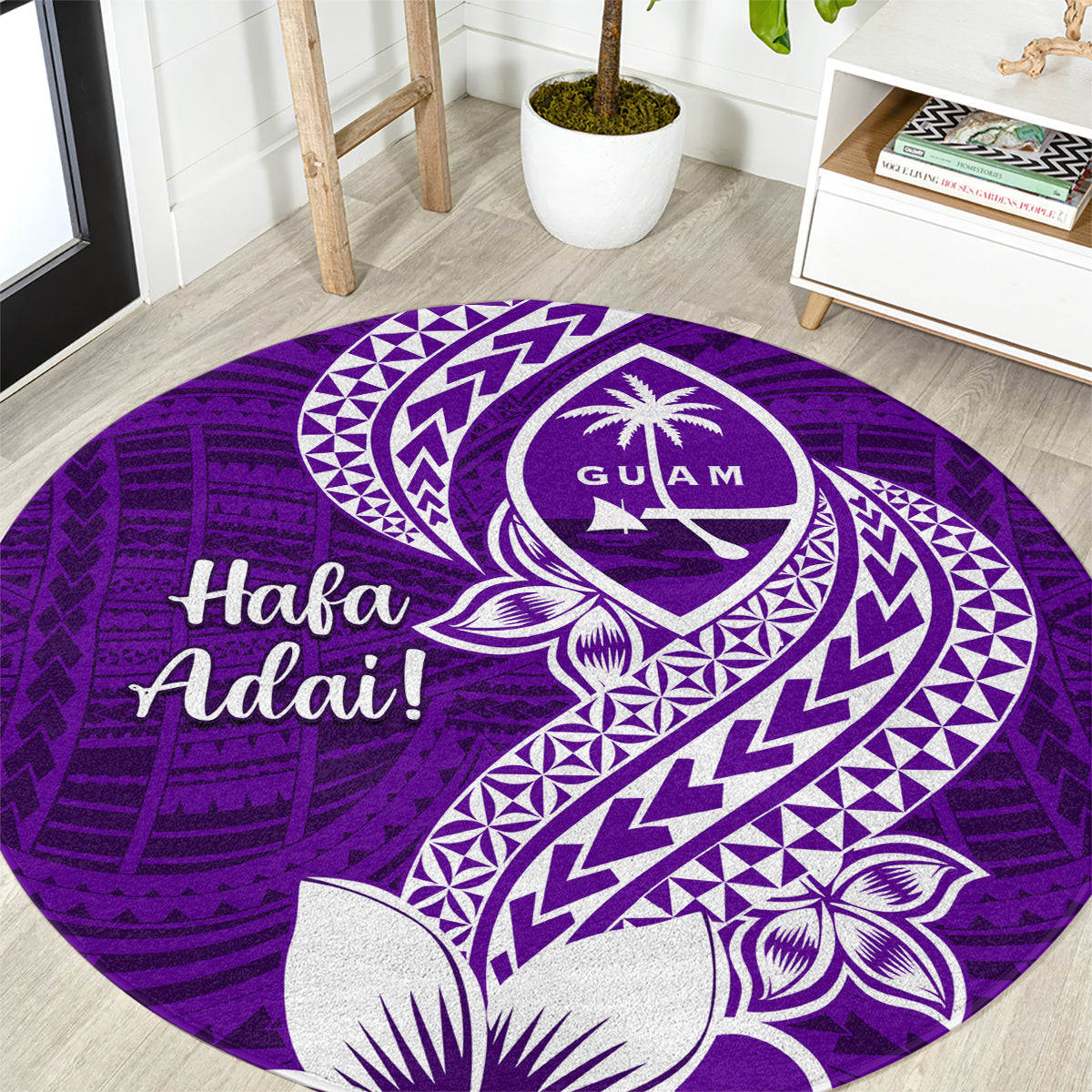 Hafa Adai Guam Round Carpet Polynesian Floral Purple Pattern LT01 Purple - Polynesian Pride