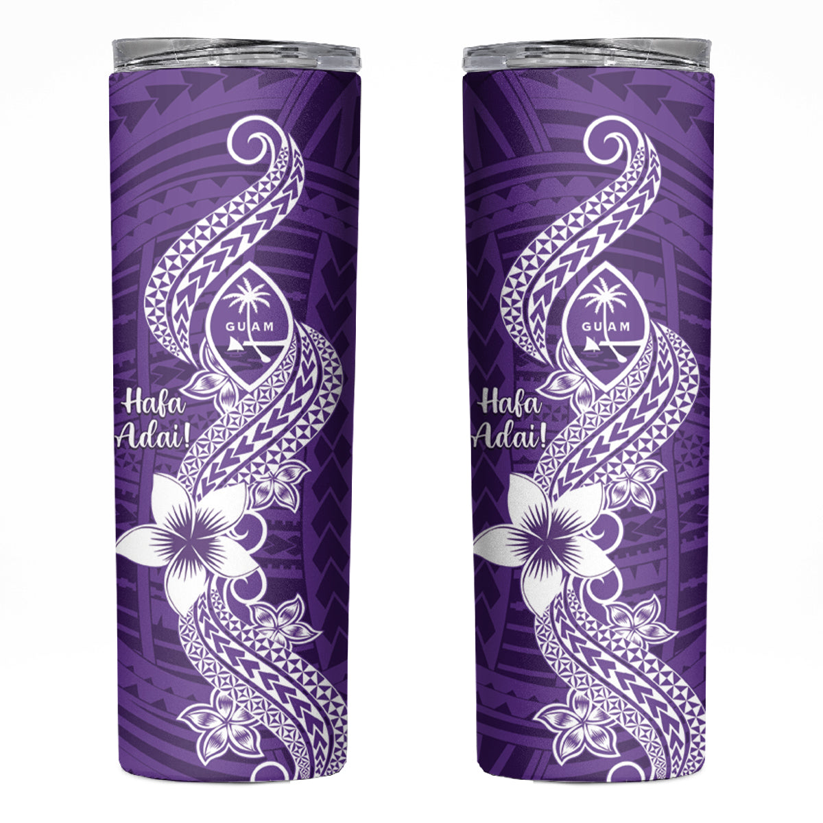 Hafa Adai Guam Skinny Tumbler Polynesian Floral Purple Pattern