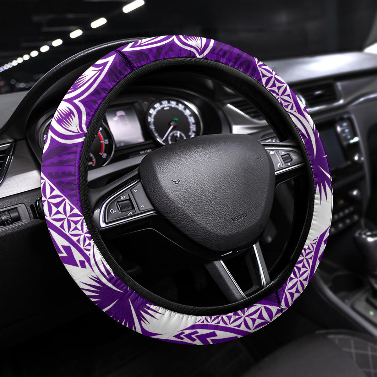 Hafa Adai Guam Steering Wheel Cover Polynesian Floral Purple Pattern LT01 Universal Fit Purple - Polynesian Pride