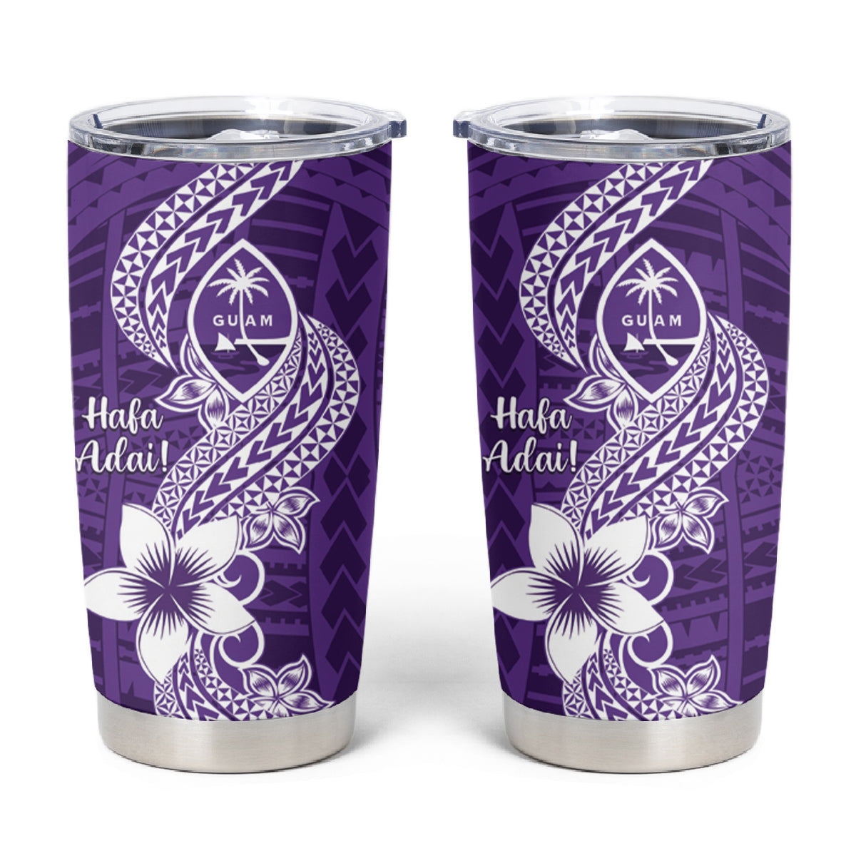 Hafa Adai Guam Tumbler Cup Polynesian Floral Purple Pattern