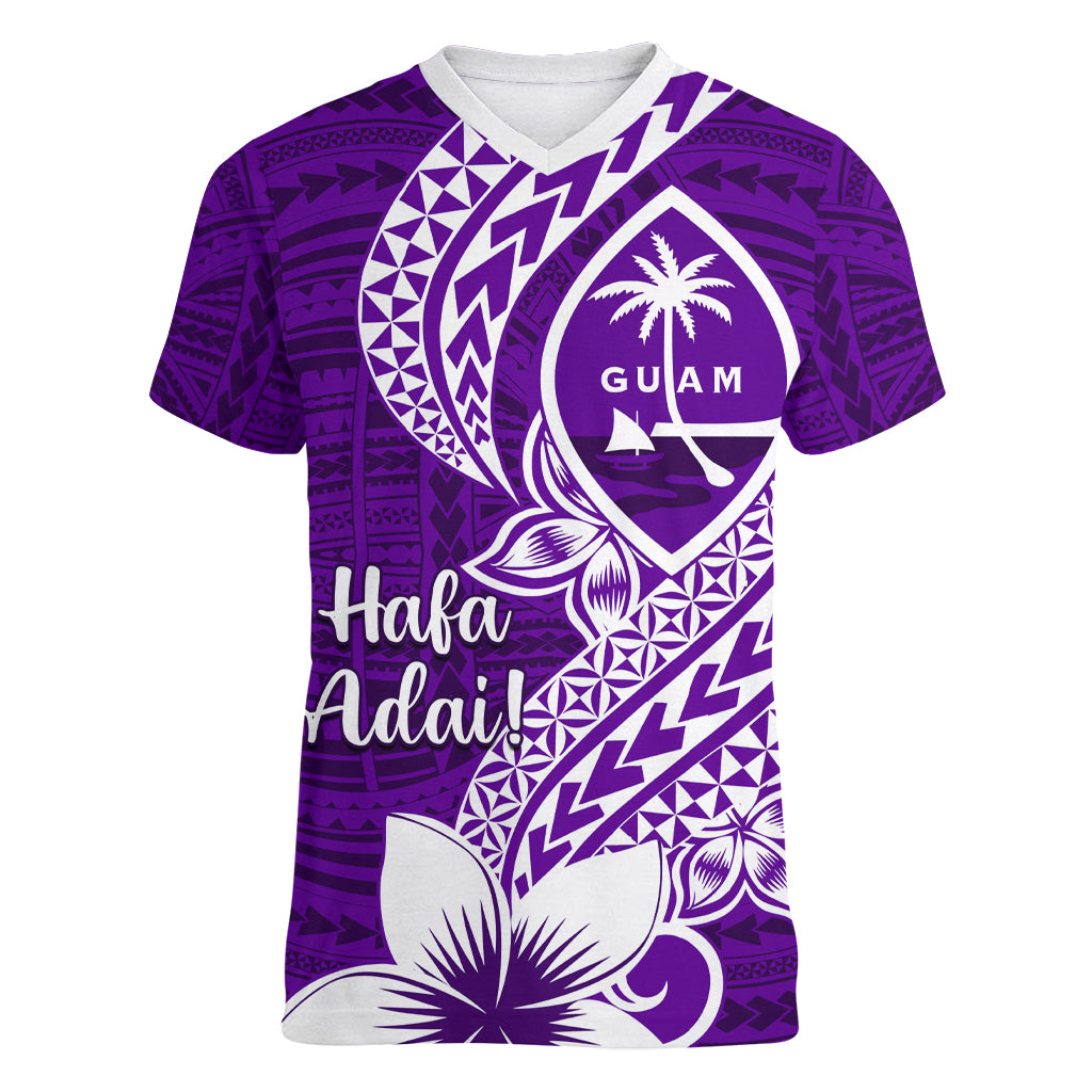 Hafa Adai Guam Women V Neck T Shirt Polynesian Floral Purple Pattern LT01 Female Purple - Polynesian Pride