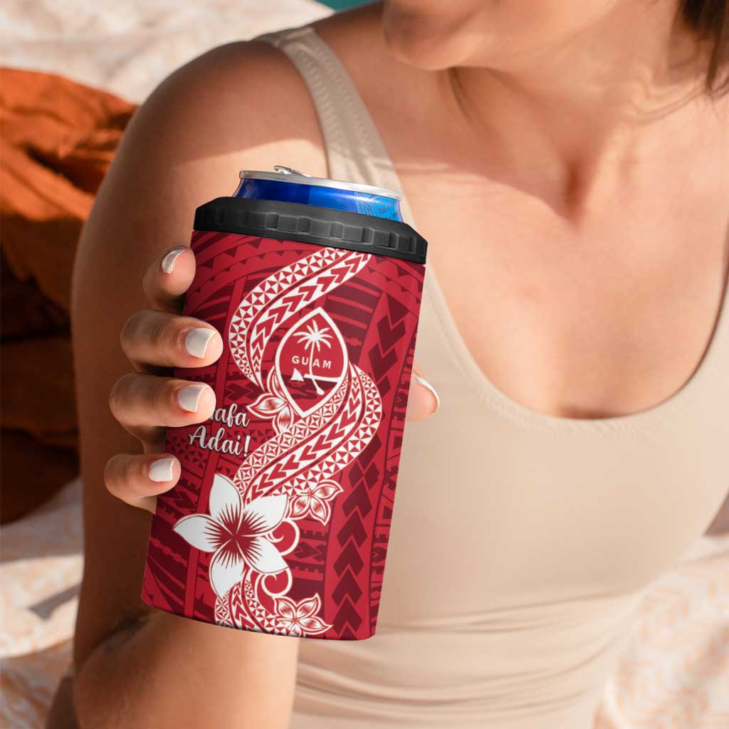 Hafa Adai Guam 4 in 1 Can Cooler Tumbler Polynesian Floral Red Pattern