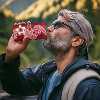 Hafa Adai Guam 4 in 1 Can Cooler Tumbler Polynesian Floral Red Pattern